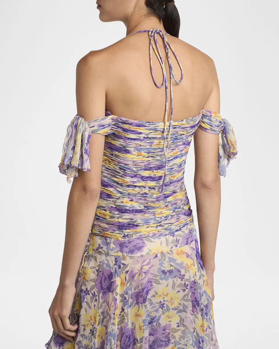 Valentino Garavani Off-The-Shoulder Ruched Floral Silk Cutout Top | Thumbnail 3 Valentino Garavani Off-The-Shoulder Ruched Floral Silk Cutout Top | Thumbnail 3