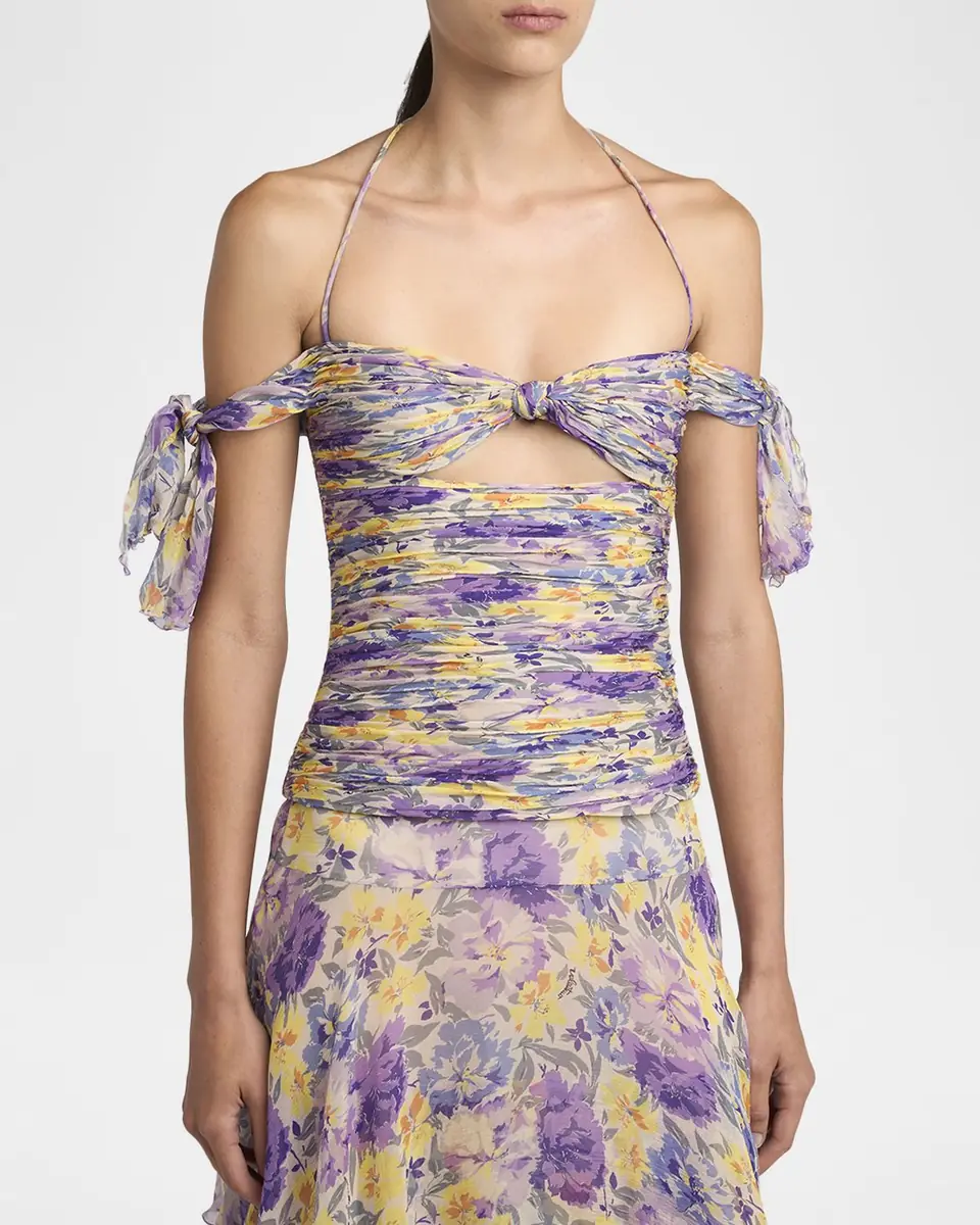Valentino Garavani Off-The-Shoulder Ruched Floral Silk Cutout Top | Thumbnail 4 Valentino Garavani Off-The-Shoulder Ruched Floral Silk Cutout Top | Thumbnail 4