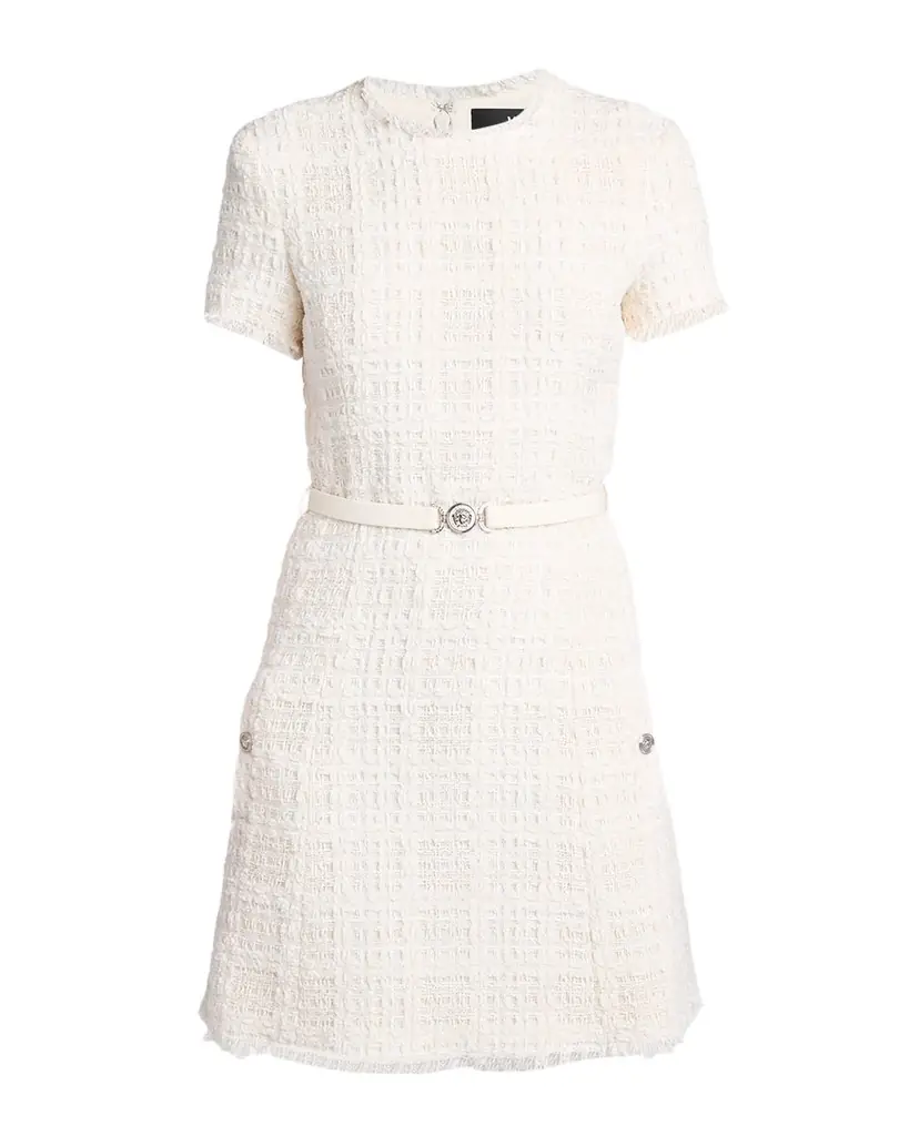 Versace Belted Tweed A-Line Mini Dress | Image 1 Versace Belted Tweed A-Line Mini Dress | Image 1
