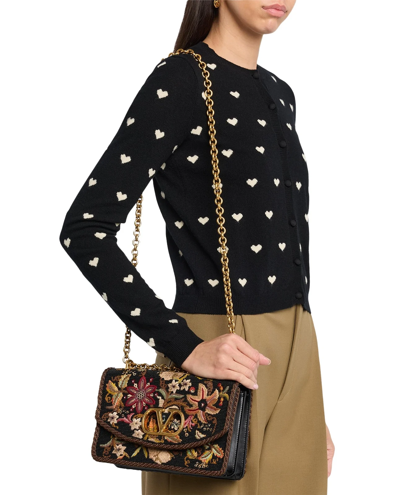 Valentino Garavani Vain Brocade Silk Chain Shoulder Bag