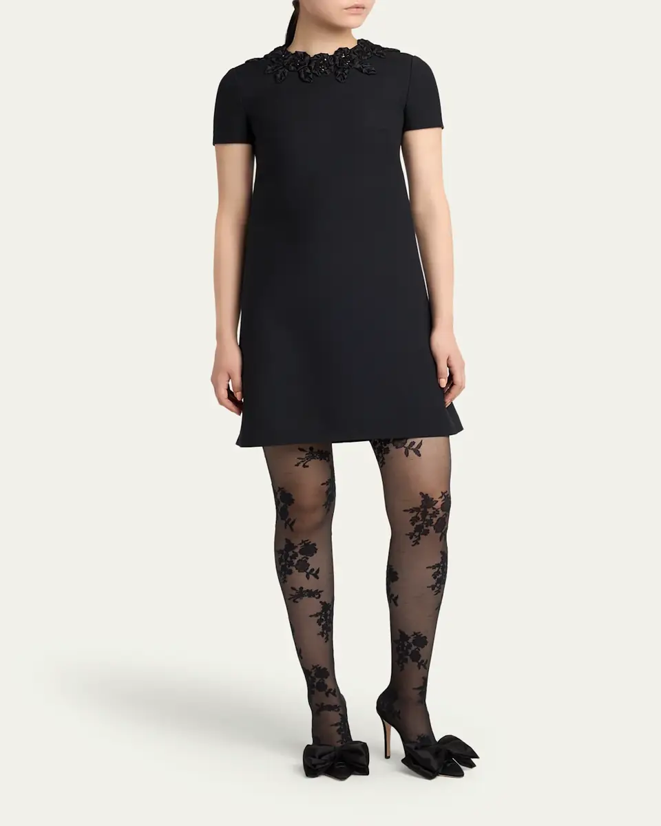 Valentino Garavani Rose Embroidered Short-Sleeve Mini Dress | Thumbnail 4 Valentino Garavani Rose Embroidered Short-Sleeve Mini Dress | Thumbnail 4