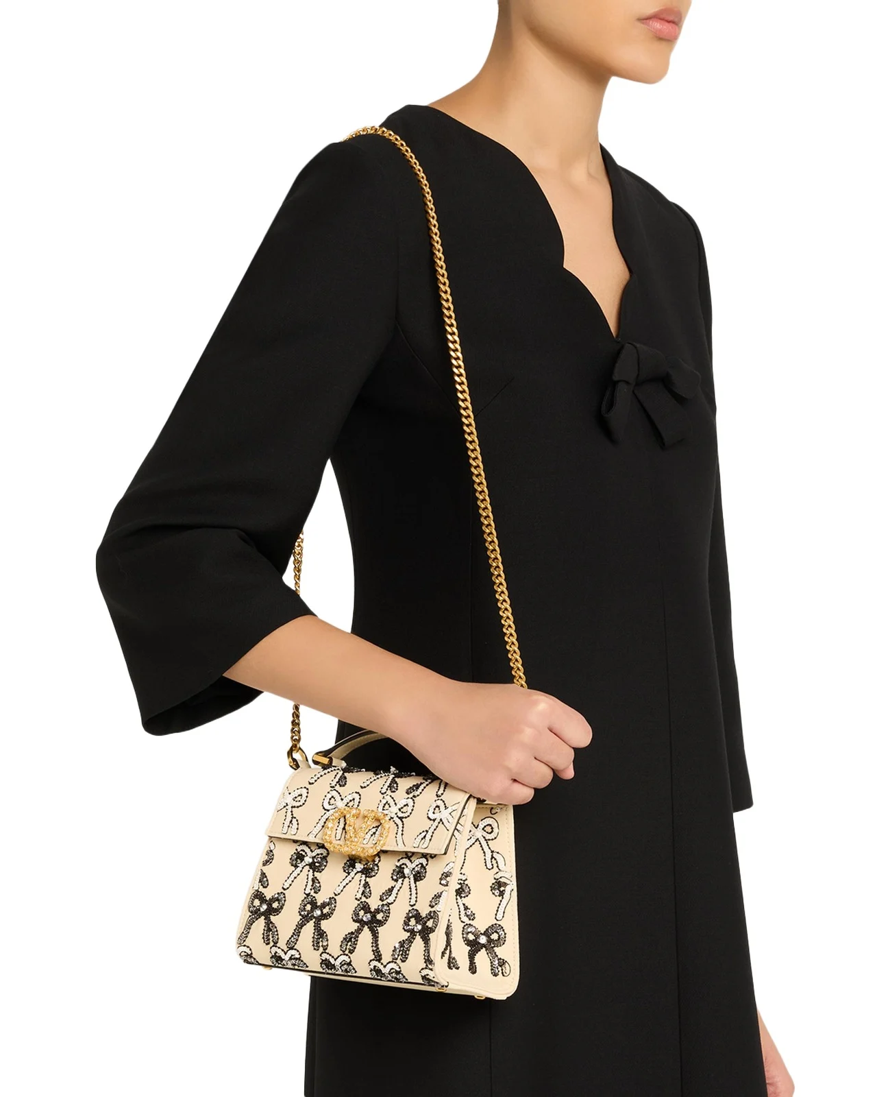 VSLING Mini Bow Sequined Top-Handle Bag