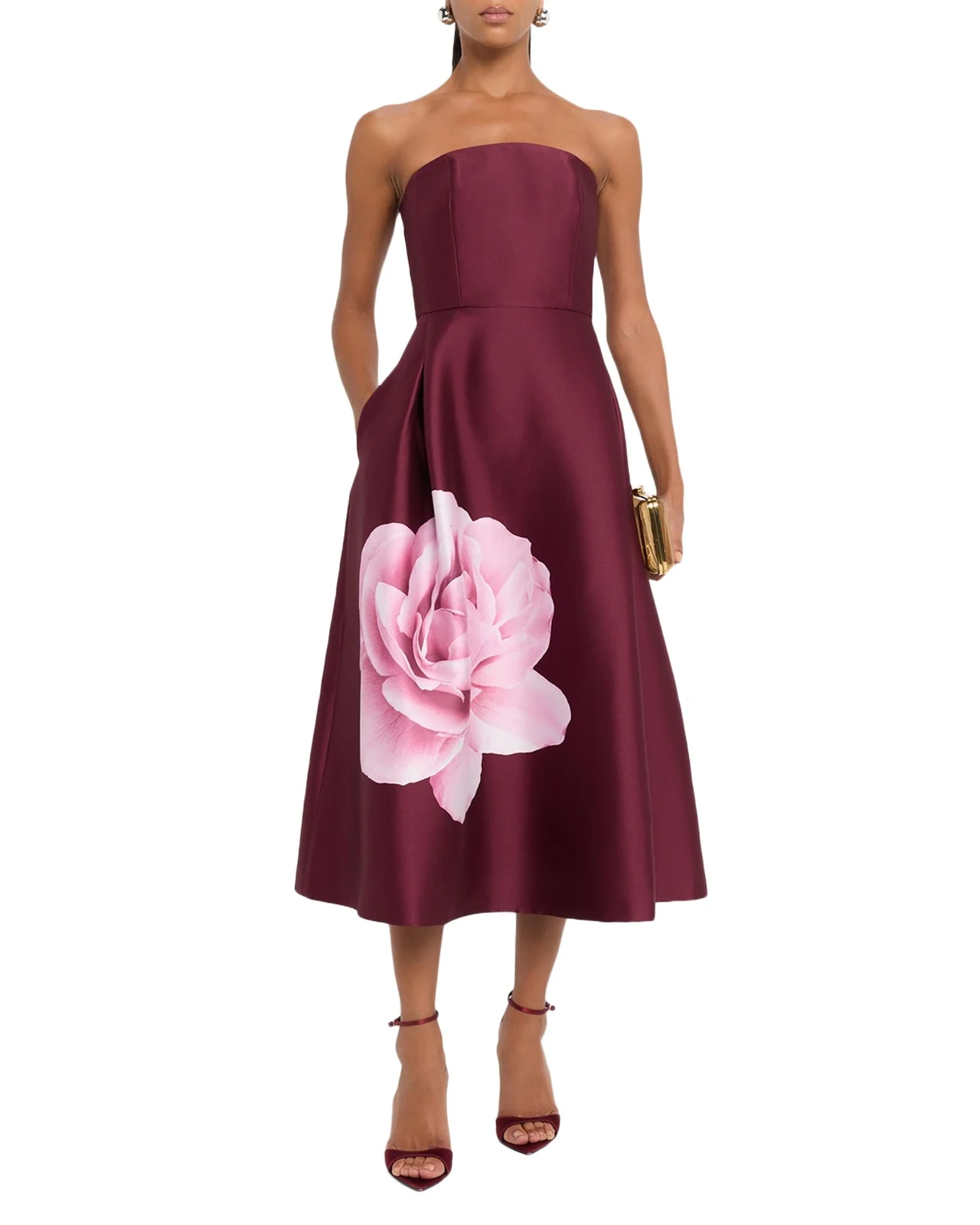 Shay Strapless Floral-Print Mikado Midi Dress