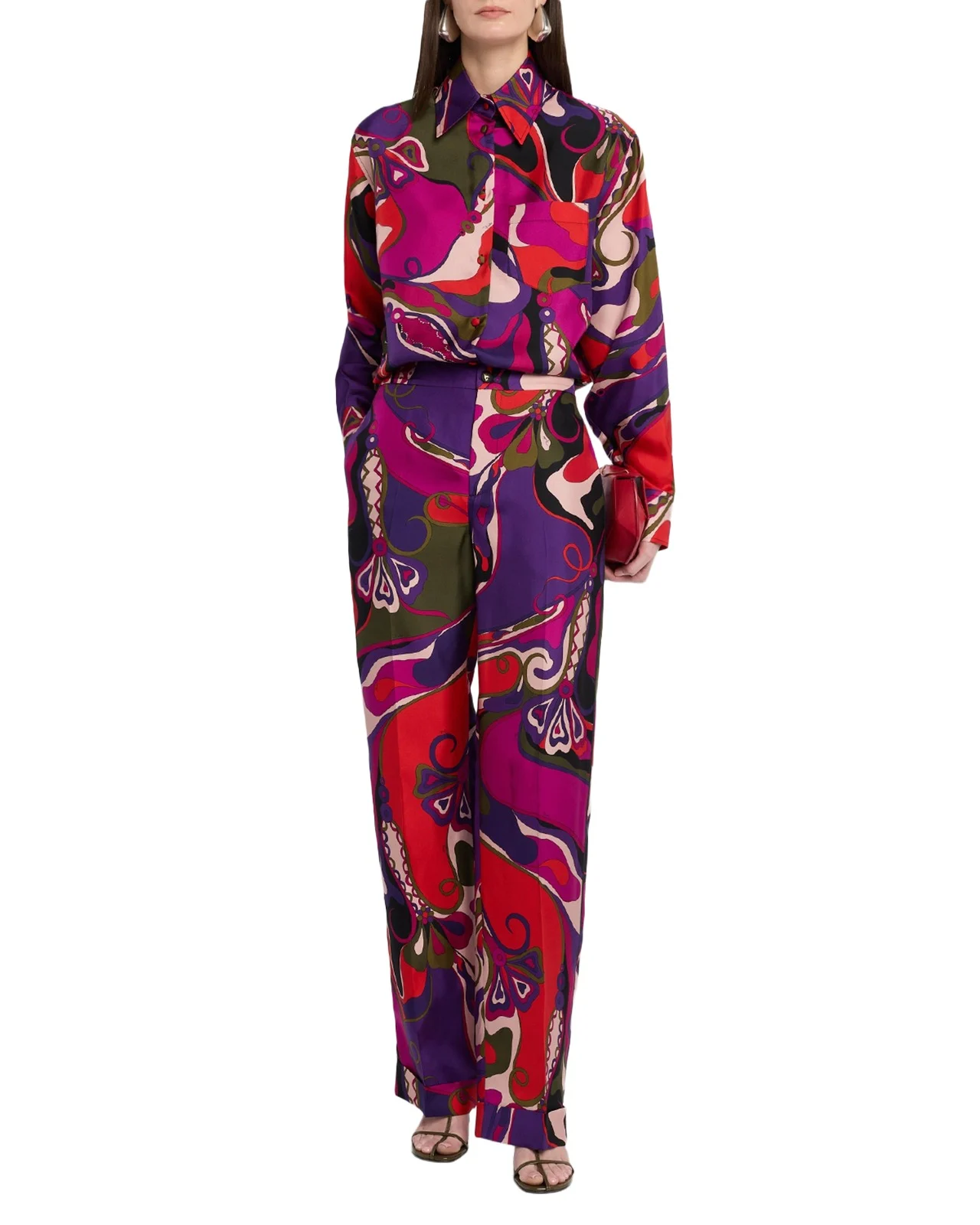 Orchidee-Print Silk Straight-Leg Pants Orchidee-Print Silk Straight-Leg Pants