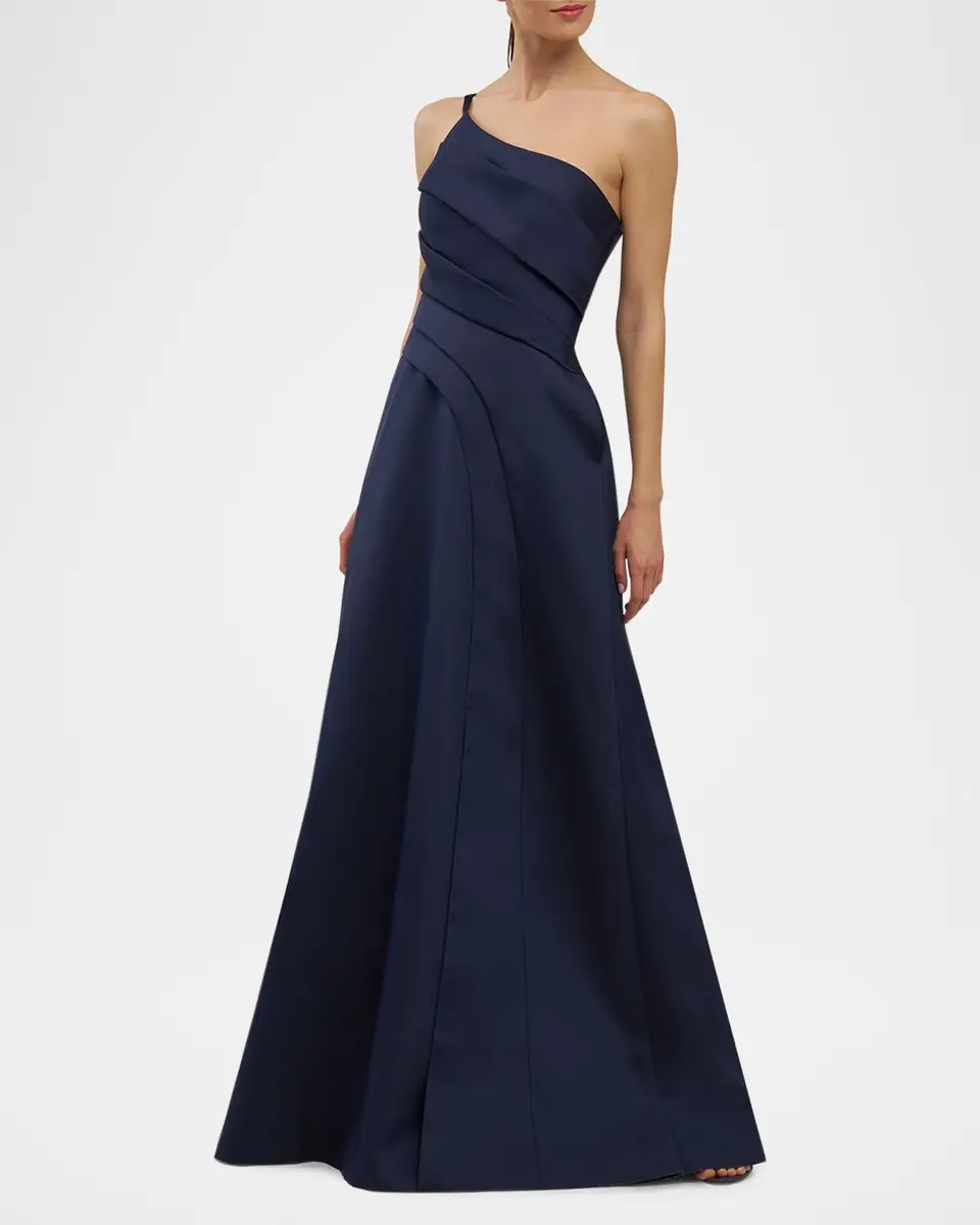 Kay Unger New York Jillian Pleated One-Shoulder Gown | Thumbnail 3
