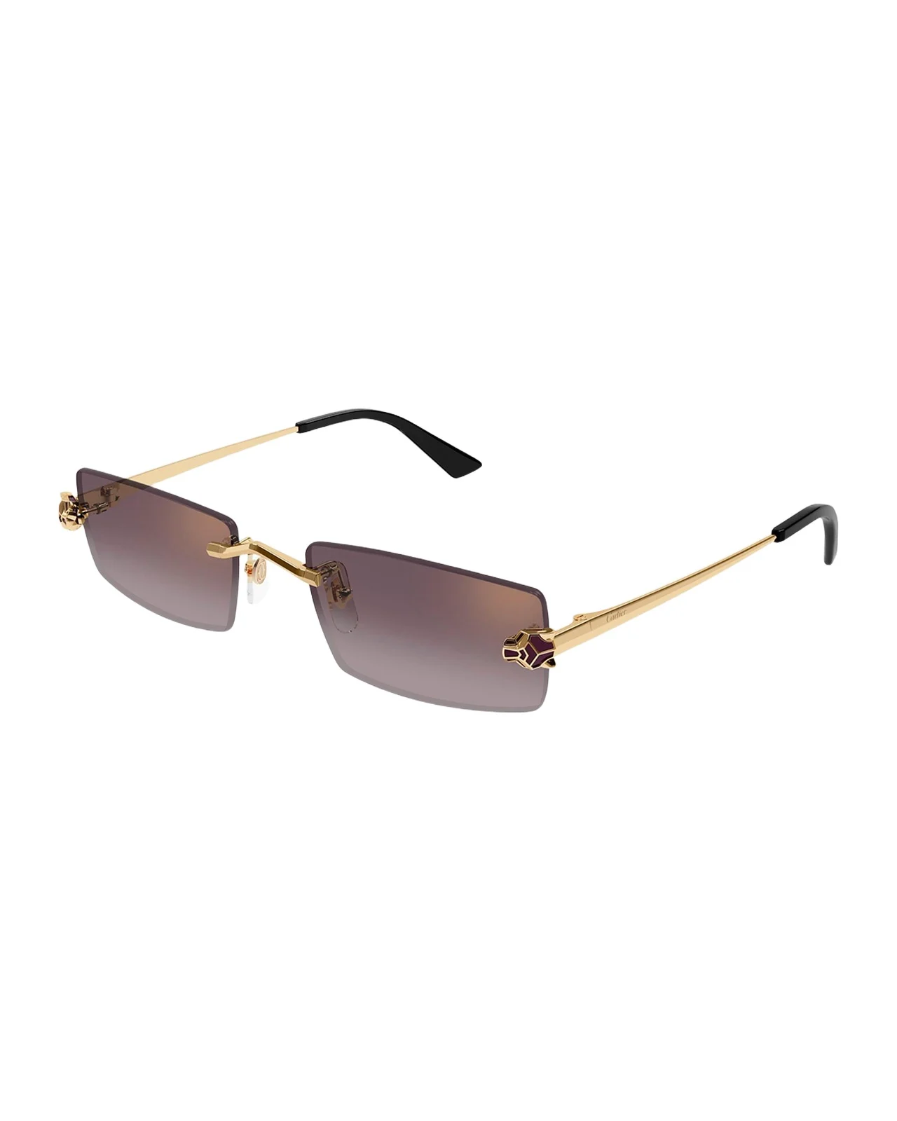 Cartier Panthere Rimless Rectangular Metal Sunglasses