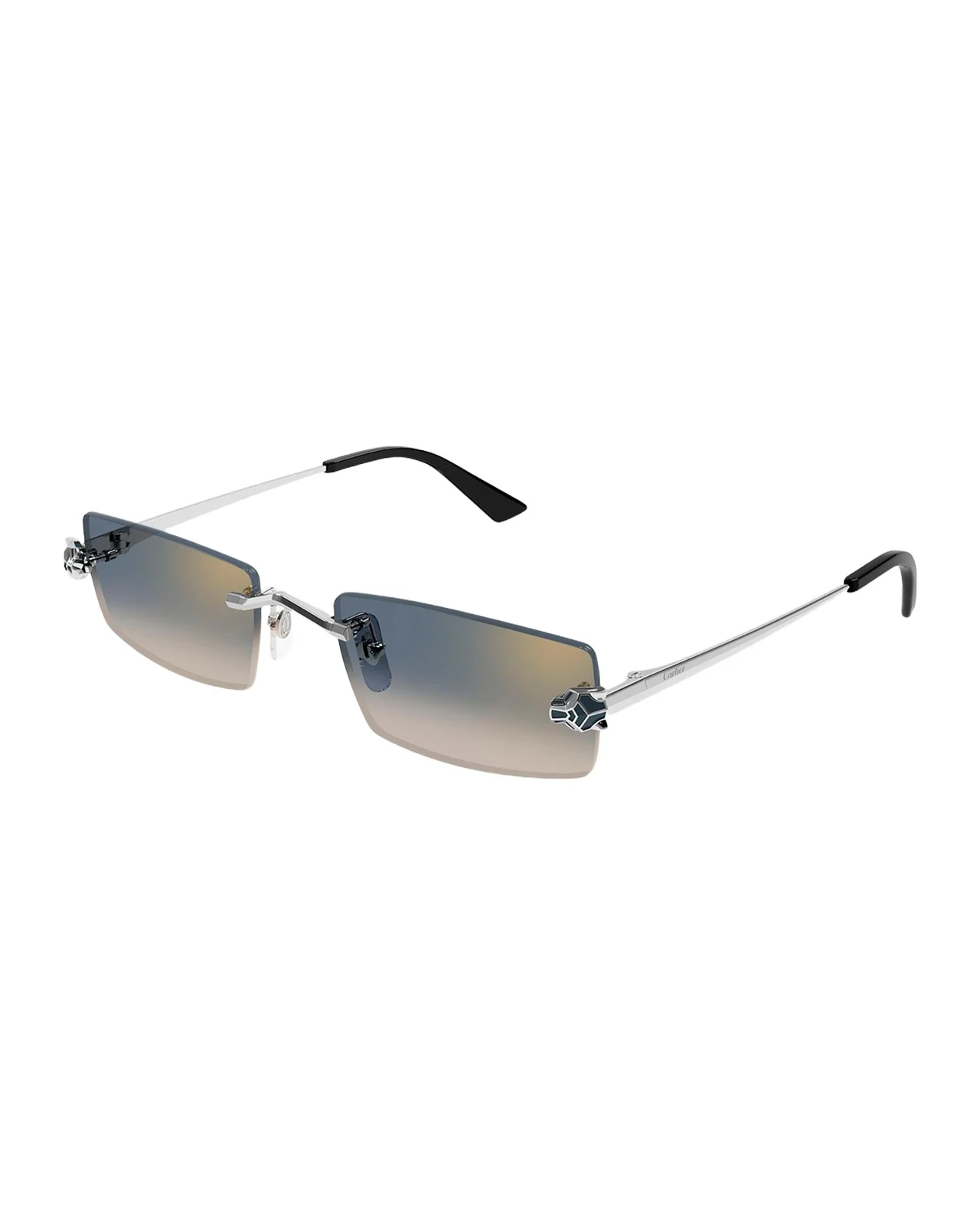 Cartier Panthere Rimless Rectangular Metal Sunglasses