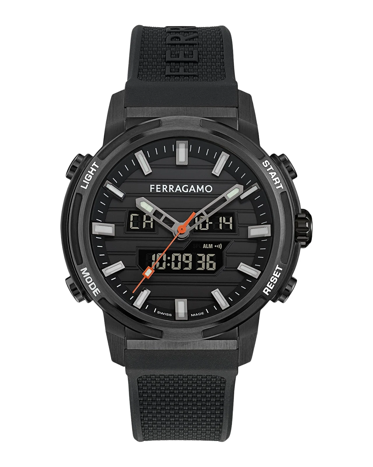 Men's 43mm Black Stainless Steel Silicone-Strap Watch Men's 43mm Black Stainless Steel Silicone-Strap Watch