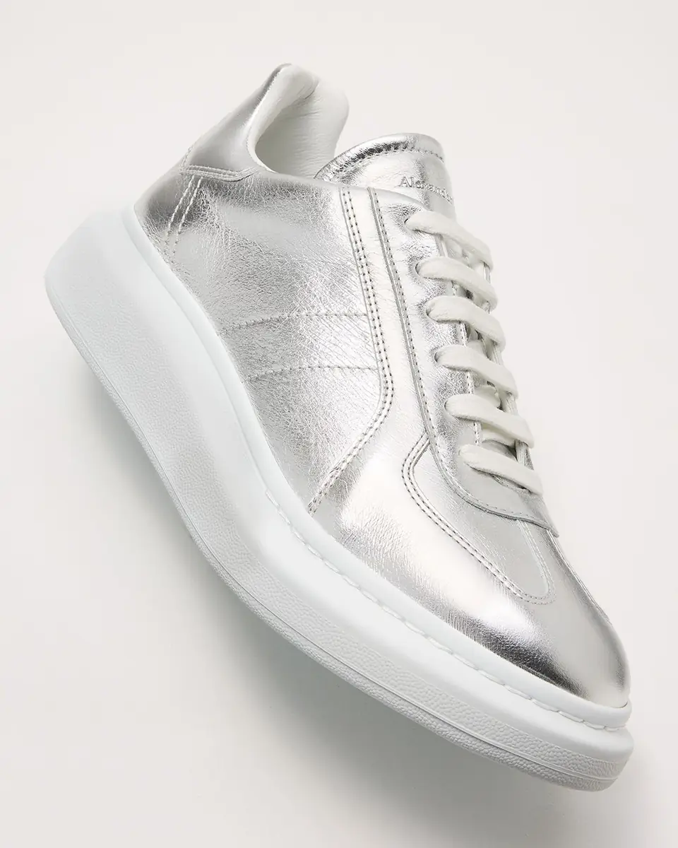 Alexander McQueen Men's Metallic-Trim Leather Low-Top Sneakers | Thumbnail 2 Alexander McQueen Men's Metallic-Trim Leather Low-Top Sneakers | Thumbnail 2