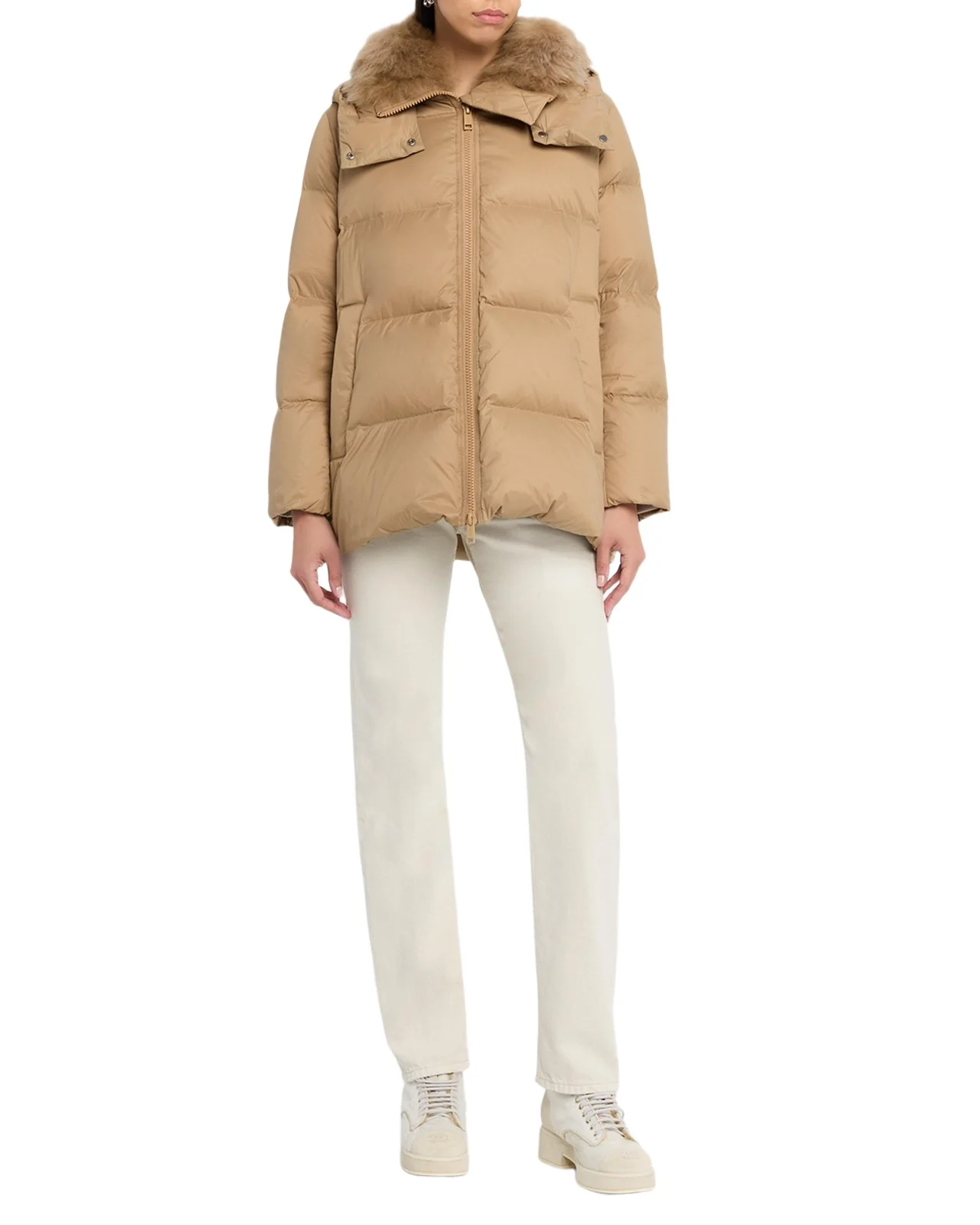 Down Jacket with Removable Hood & Shearling Trim Down Jacket with Removable Hood & Shearling Trim