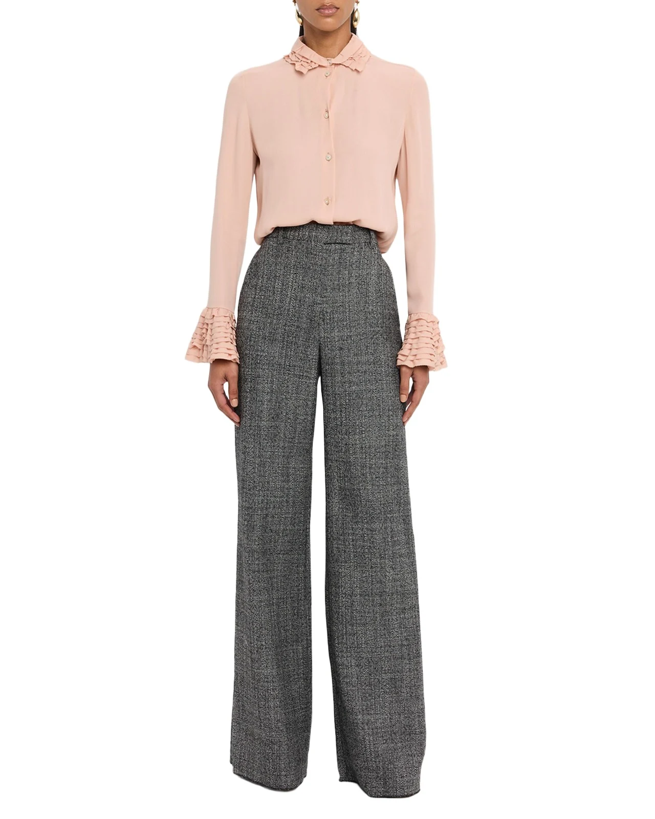 Textured Wool Wide-Leg Pants