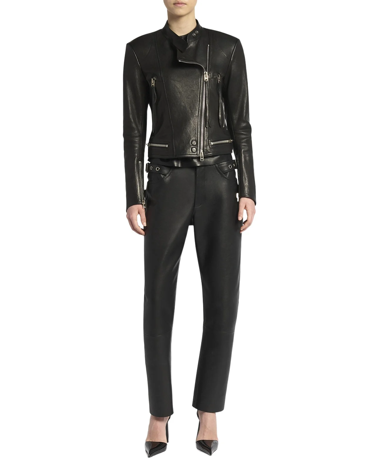 Leather Buckle Straight-Leg Biker Pants Leather Buckle Straight-Leg Biker Pants