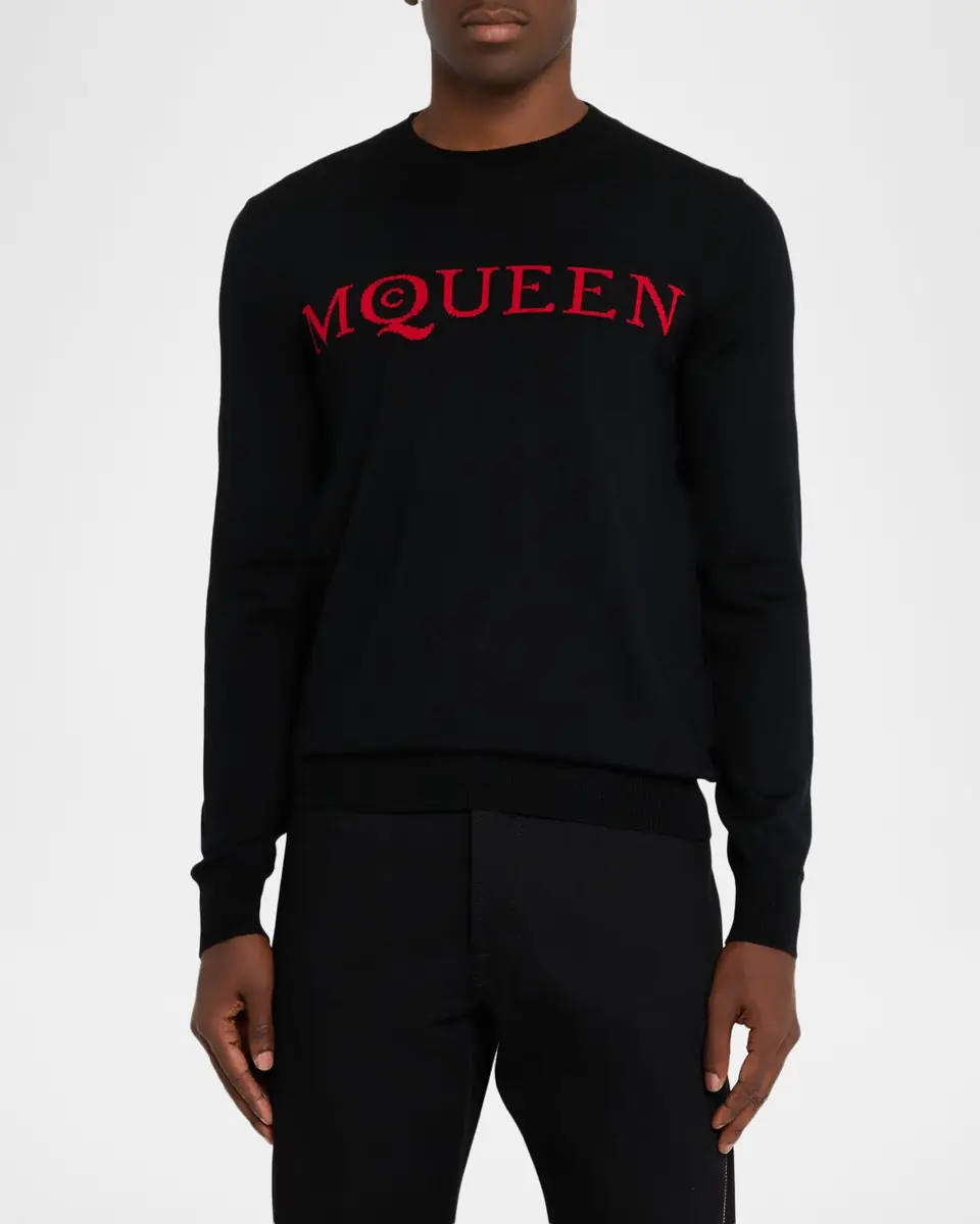 Alexander McQueen Men's Wool Jacquard Logo Crewneck Sweater | Thumbnail 4 Alexander McQueen Men's Wool Jacquard Logo Crewneck Sweater | Thumbnail 4