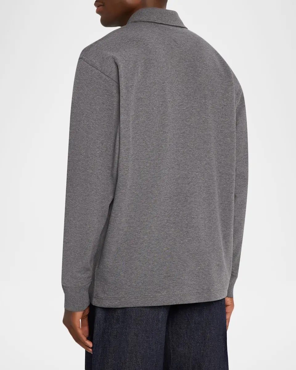 Bottega Veneta Men's Double-Cotton Quarter-Zip Overshirt with Intrecciato Pocket | Thumbnail 2