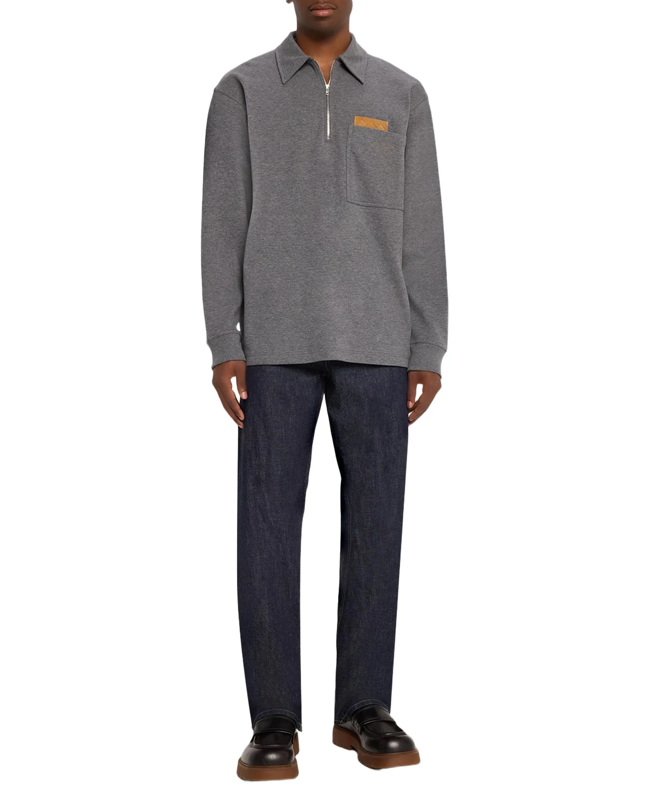 Bottega Veneta Men's Double-Cotton Quarter-Zip Overshirt with Intrecciato Pocket
