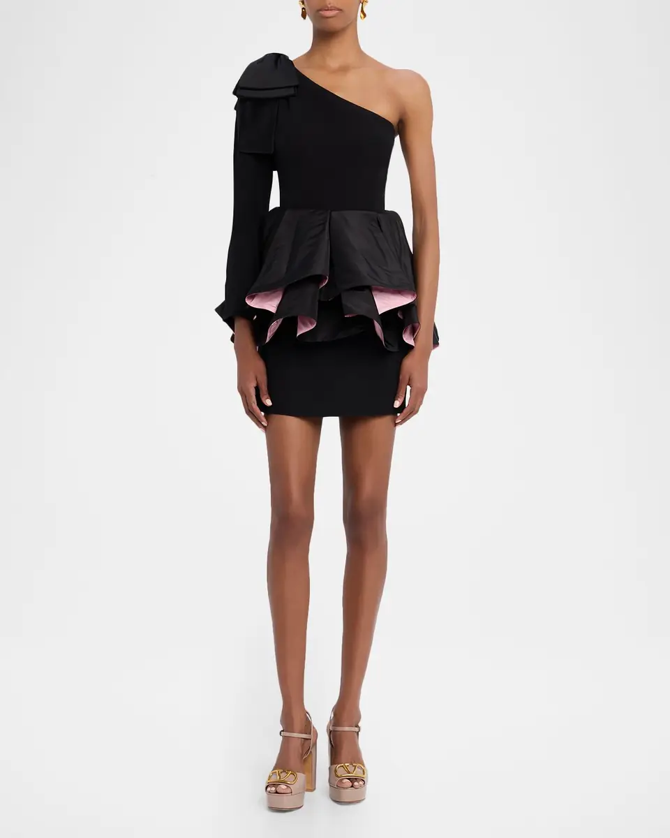Valentino Garavani One-Shoulder Long-Sleeve Ruffle Mini Dress | Thumbnail 2