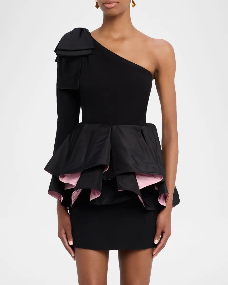 Valentino Garavani One-Shoulder Long-Sleeve Ruffle Mini Dress | Thumbnail 4