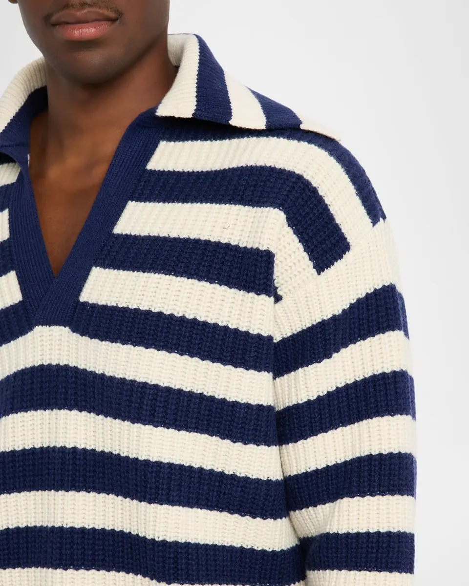 Bottega Veneta Men's Wool and Cashmere Stripe Knit Johnny-Collar Sweater | Thumbnail 4 Bottega Veneta Men's Wool and Cashmere Stripe Knit Johnny-Collar Sweater | Thumbnail 4