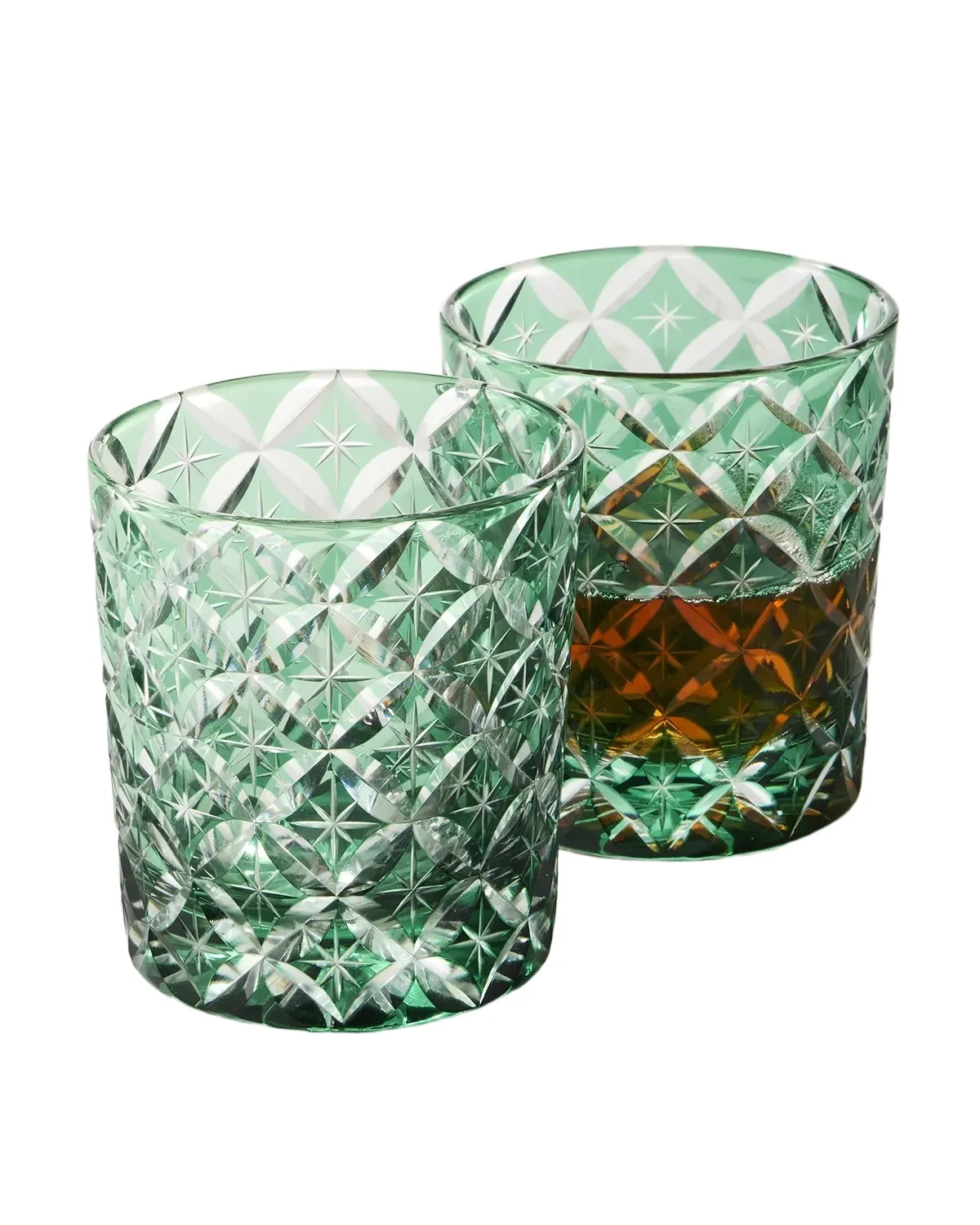 Neiman Marcus 8 oz. Green Cased Glass Tumblers, Set of 2