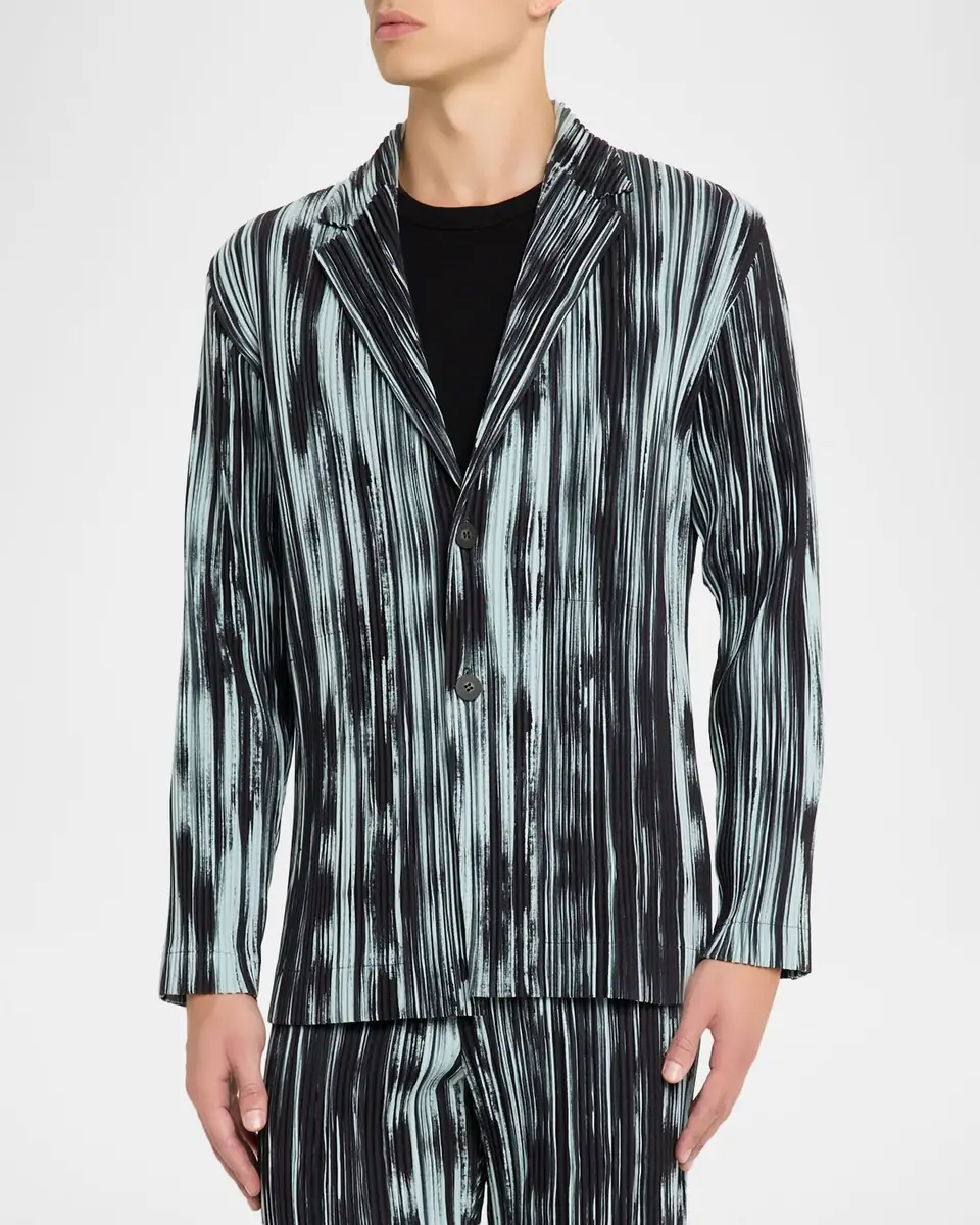 Homme Plissé Issey Miyake Men's Brushstroke Stripe Pleated Blazer Jacket | Thumbnail 3 Homme Plissé Issey Miyake Men's Brushstroke Stripe Pleated Blazer Jacket | Thumbnail 3
