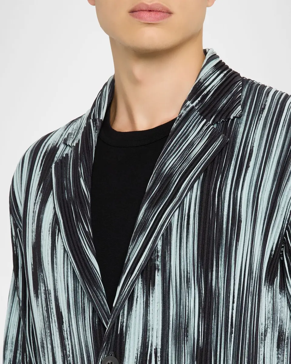 Homme Plissé Issey Miyake Men's Brushstroke Stripe Pleated Blazer Jacket | Thumbnail 4 Homme Plissé Issey Miyake Men's Brushstroke Stripe Pleated Blazer Jacket | Thumbnail 4