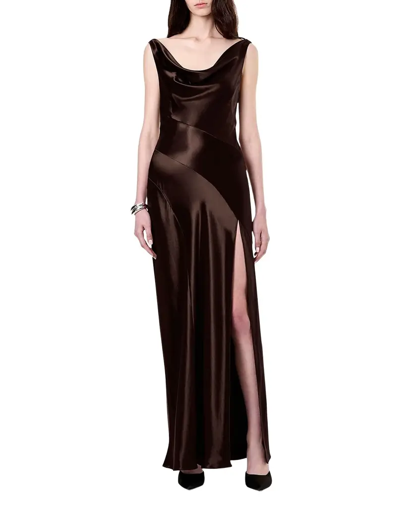 Alfina Backless Cowl-Neck Column Gown