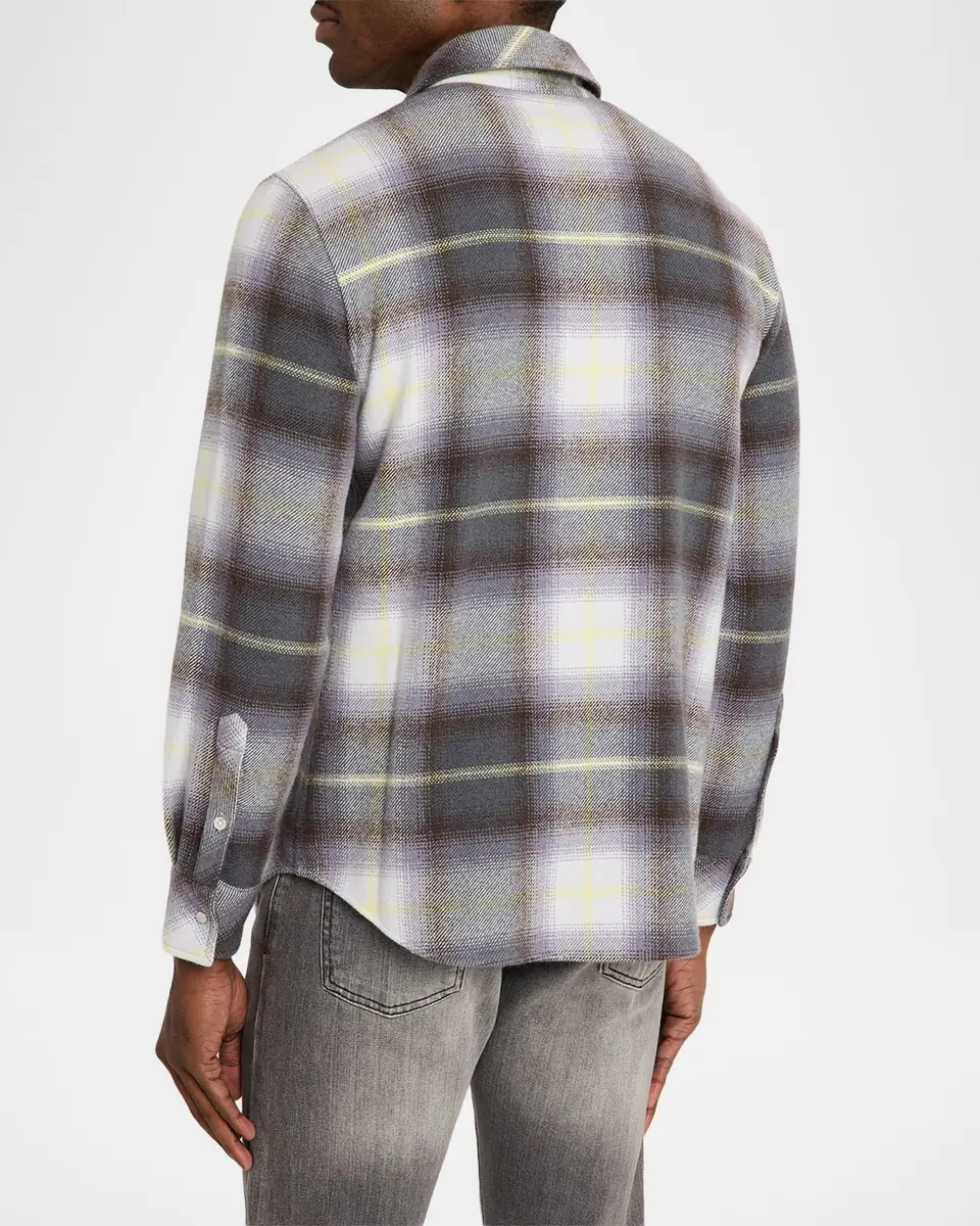 God’s True Cashmere Men's Cashmere Degrade Plaid Two-Pocket Button-Down Shirt | Thumbnail 2