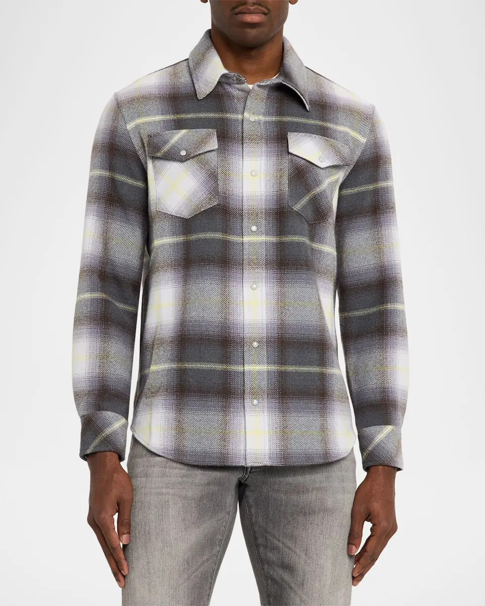 God’s True Cashmere Men's Cashmere Degrade Plaid Two-Pocket Button-Down Shirt | Thumbnail 3