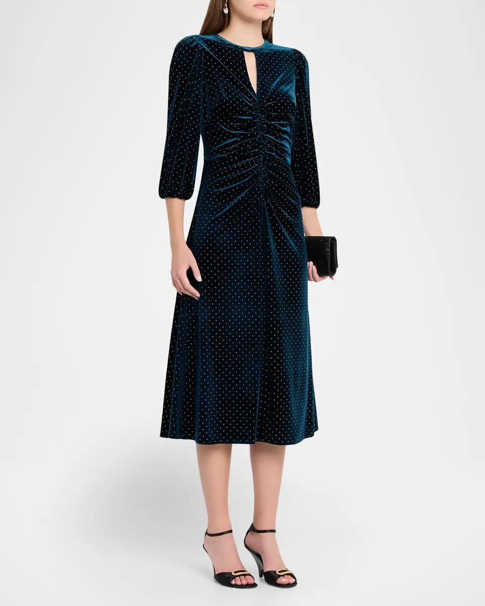 Shoshanna Luna Studded Velvet Midi Dress | Thumbnail 3 Shoshanna Luna Studded Velvet Midi Dress | Thumbnail 3