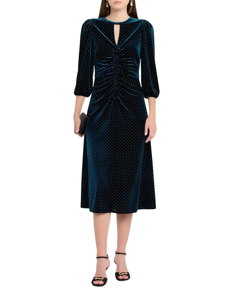 Shoshanna Luna Studded Velvet Midi Dress