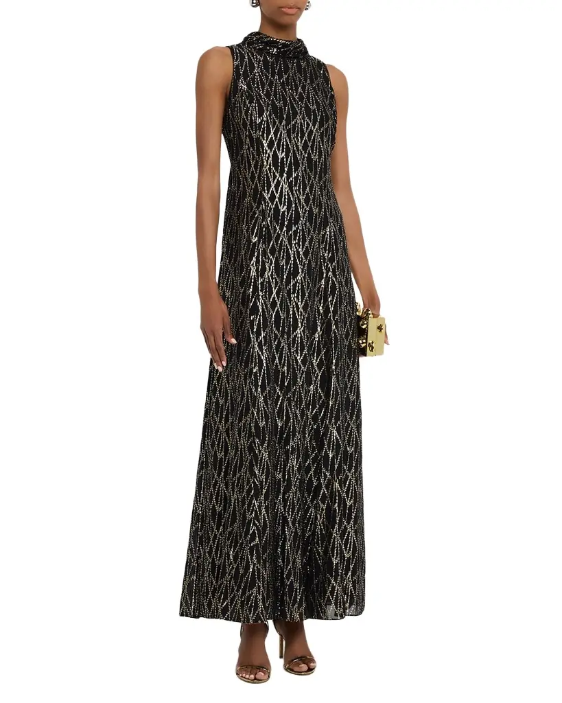 Shoshanna Flora Metallic Mock-Neck Maxi Dress | Image 1 Shoshanna Flora Metallic Mock-Neck Maxi Dress | Image 1