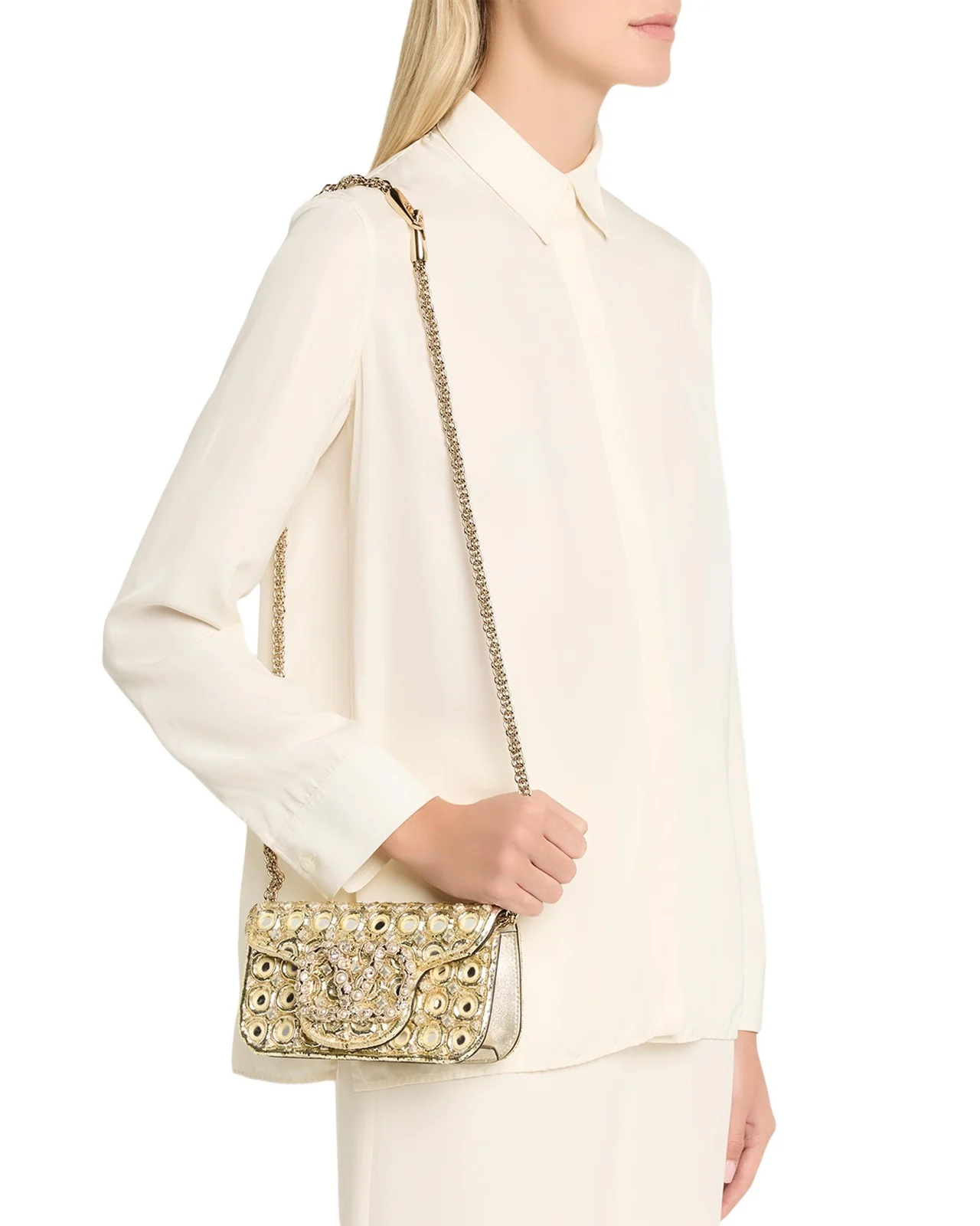 Loco Small Mirror Embellished Shoulder Bag