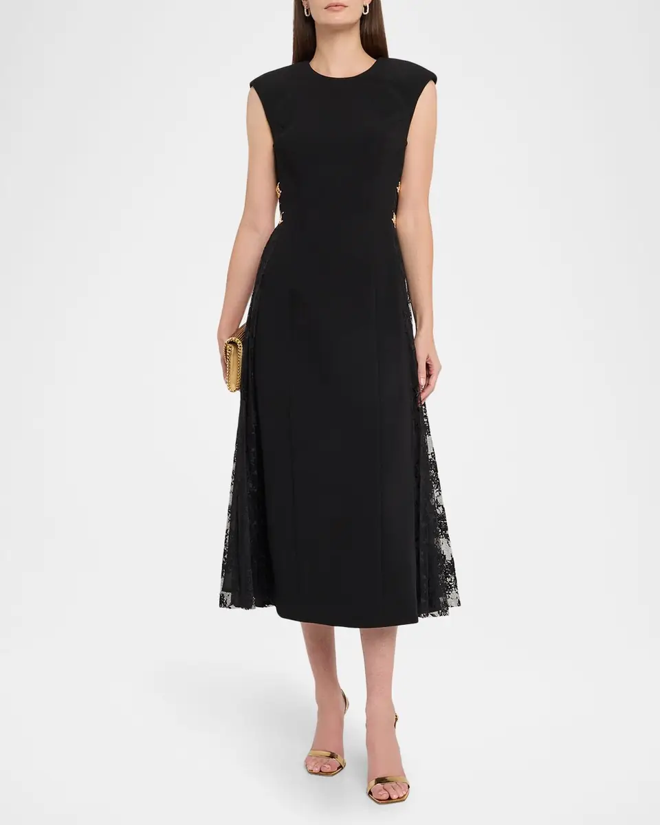 REBECCA VALLANCE Milena Sleeveless Lace-Inset Midi Dress | Thumbnail 2 REBECCA VALLANCE Milena Sleeveless Lace-Inset Midi Dress | Thumbnail 2