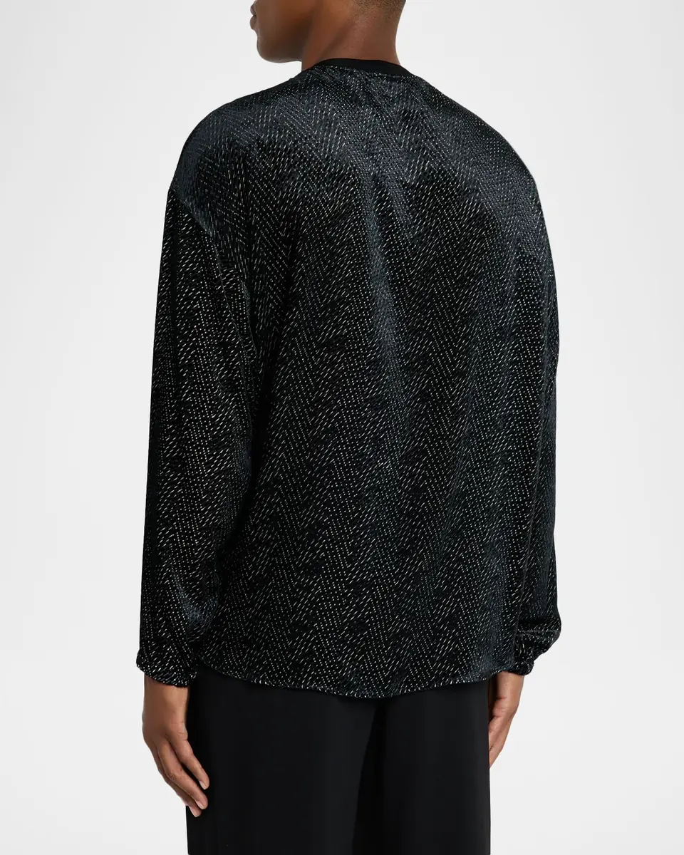 Giorgio Armani Men's Mulberry Silk and Viscose Textured Long-Sleeve T-Shirt | Thumbnail 3
