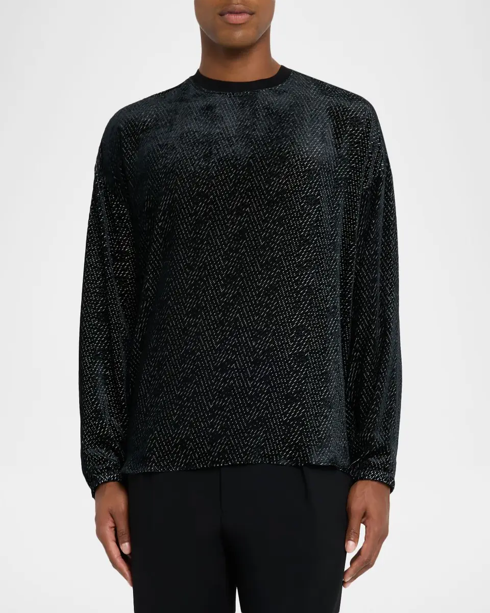 Giorgio Armani Men's Mulberry Silk and Viscose Textured Long-Sleeve T-Shirt | Thumbnail 4