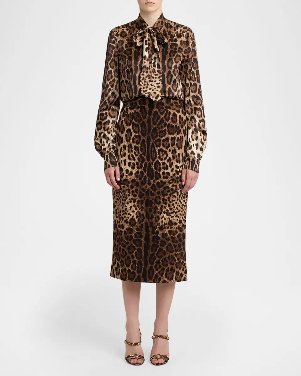 Dolce & Gabbana Neck-Tie Leopard-Print Silk Shirt | Thumbnail 2 Dolce & Gabbana Neck-Tie Leopard-Print Silk Shirt | Thumbnail 2