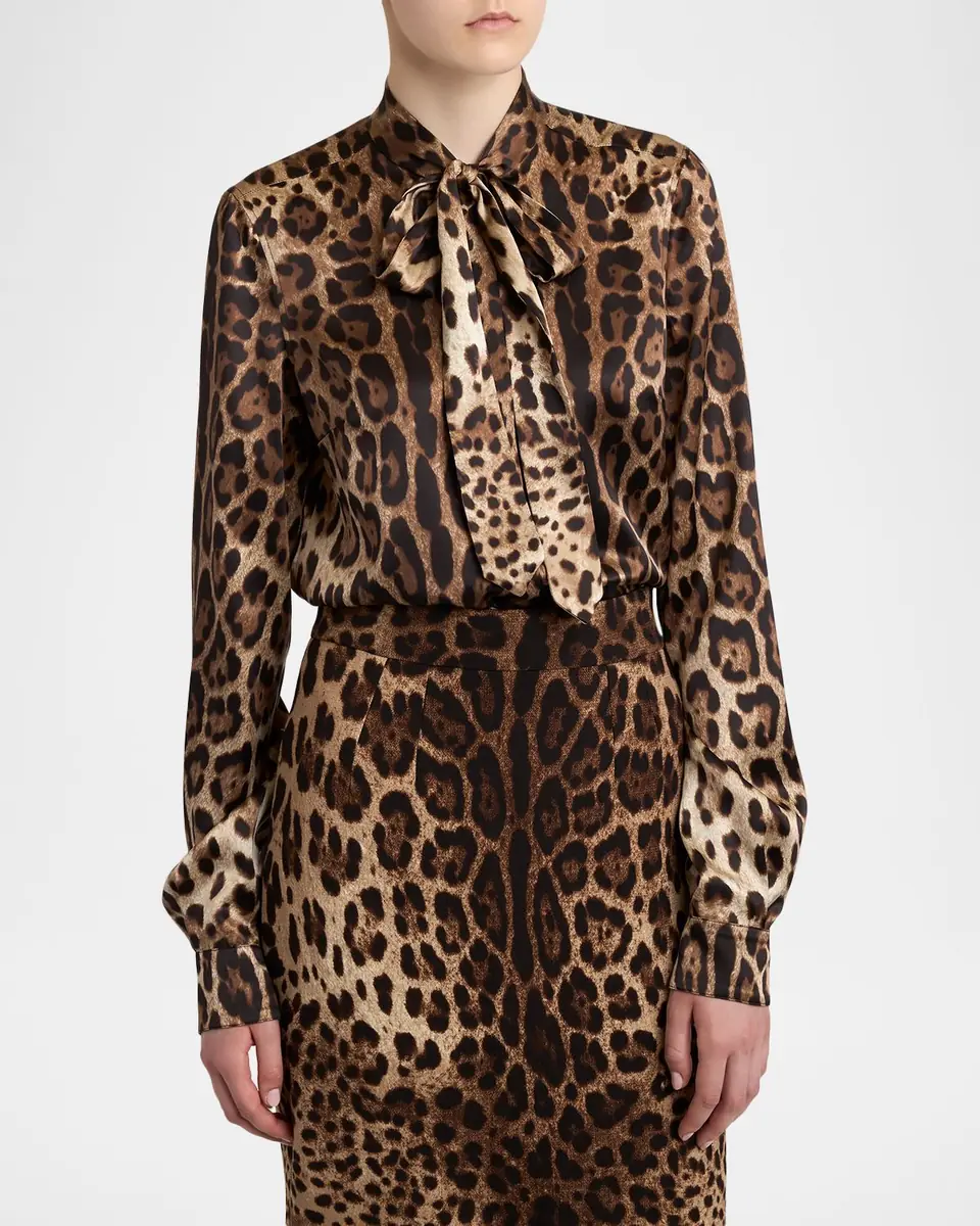 Dolce & Gabbana Neck-Tie Leopard-Print Silk Shirt | Thumbnail 4 Dolce & Gabbana Neck-Tie Leopard-Print Silk Shirt | Thumbnail 4