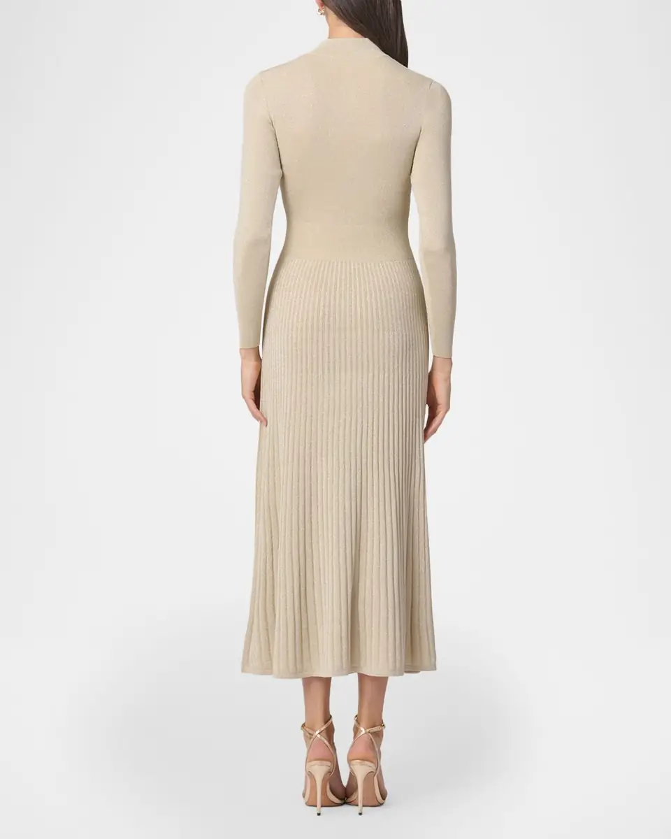 Shoshanna Autumn Mock-Neck Shimmer Knit Midi Dress | Thumbnail 2
