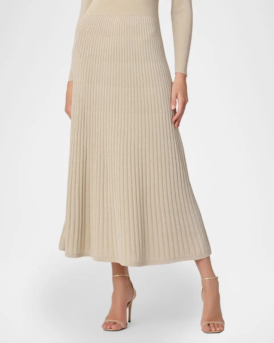 Shoshanna Autumn Mock-Neck Shimmer Knit Midi Dress | Thumbnail 3