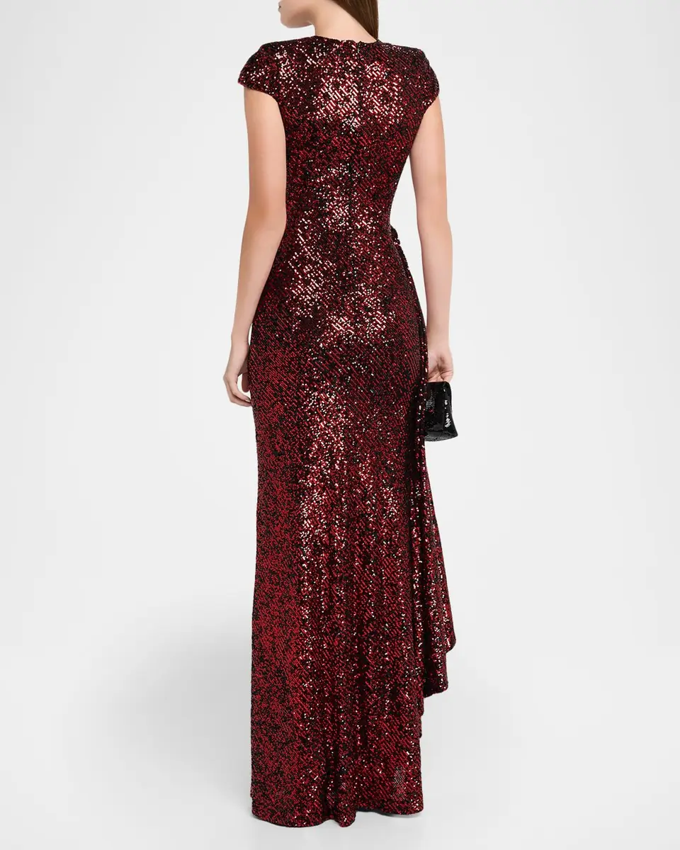 Naeem Khan Sequined Draped Cap-Sleeve Gown | Thumbnail 2 Naeem Khan Sequined Draped Cap-Sleeve Gown | Thumbnail 2