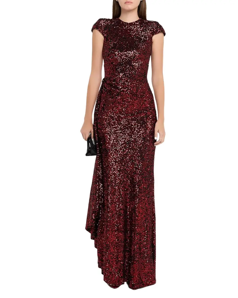 Naeem Khan Sequined Draped Cap-Sleeve Gown | Image 1 Naeem Khan Sequined Draped Cap-Sleeve Gown | Image 1