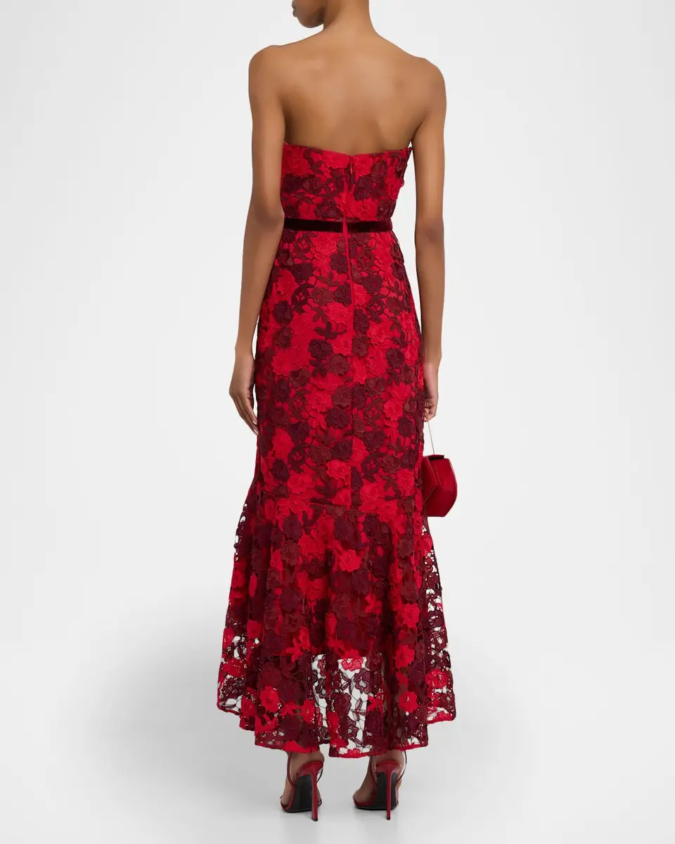 Shoshanna Cierra Strapless Floral Lace High-Low Gown | Thumbnail 2 Shoshanna Cierra Strapless Floral Lace High-Low Gown | Thumbnail 2