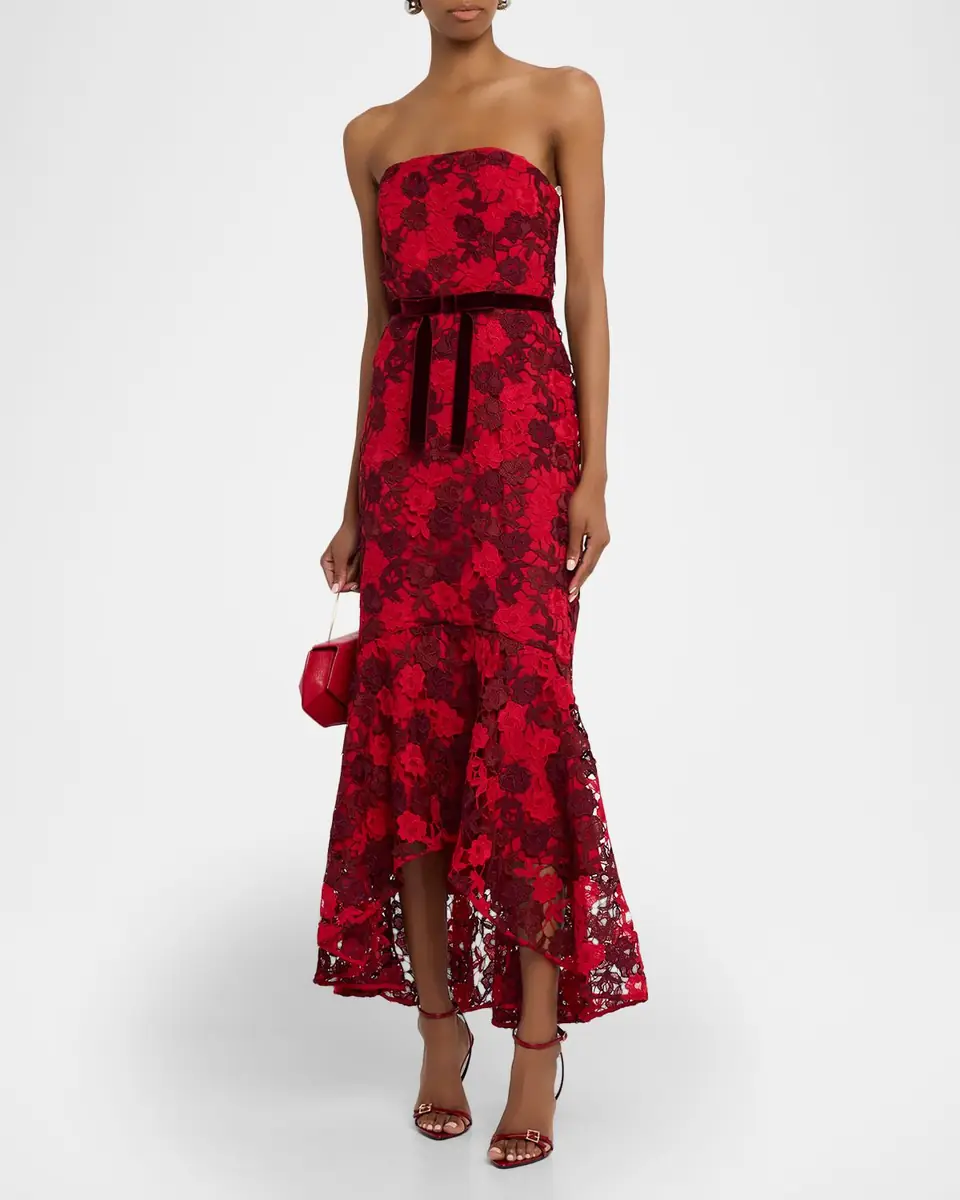 Shoshanna Cierra Strapless Floral Lace High-Low Gown | Thumbnail 3 Shoshanna Cierra Strapless Floral Lace High-Low Gown | Thumbnail 3