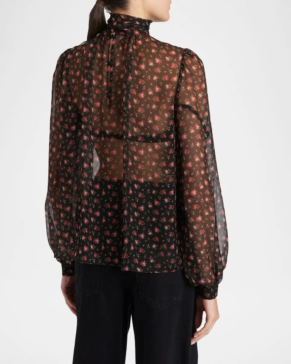 Dolce & Gabbana Rose-Print Chiffon Bow-Neck Blouse | Thumbnail 2 Dolce & Gabbana Rose-Print Chiffon Bow-Neck Blouse | Thumbnail 2