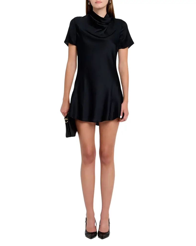 STAUD Iris Silk Cowl-Neck Mini Dress | Image 1 STAUD Iris Silk Cowl-Neck Mini Dress | Image 1