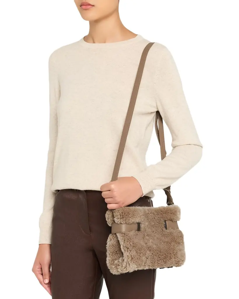 Brunello Cucinelli Essence Small Shearling Top-Handle Bag | Image 1 Brunello Cucinelli Essence Small Shearling Top-Handle Bag | Image 1