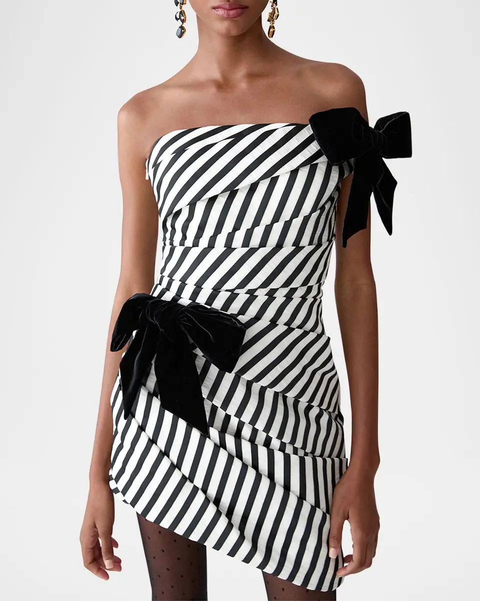 Carolina Herrera Gathered Ribbon Striped Strapless Mini Dress | Thumbnail 3 Carolina Herrera Gathered Ribbon Striped Strapless Mini Dress | Thumbnail 3