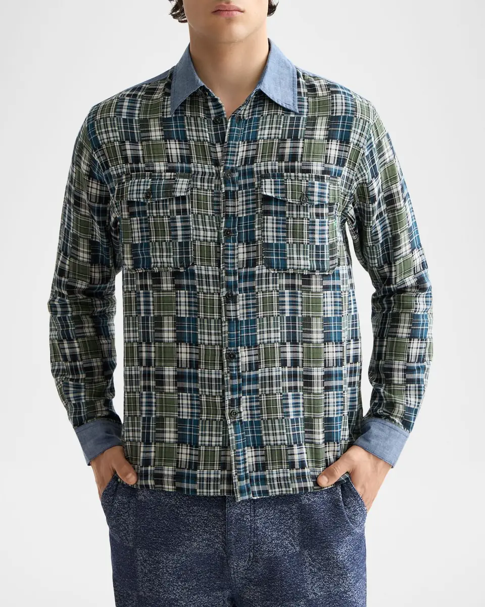 Scotch & Soda Men's Patchwork Flannel Relaxed-Fit Button-Down Shirt | Thumbnail 3