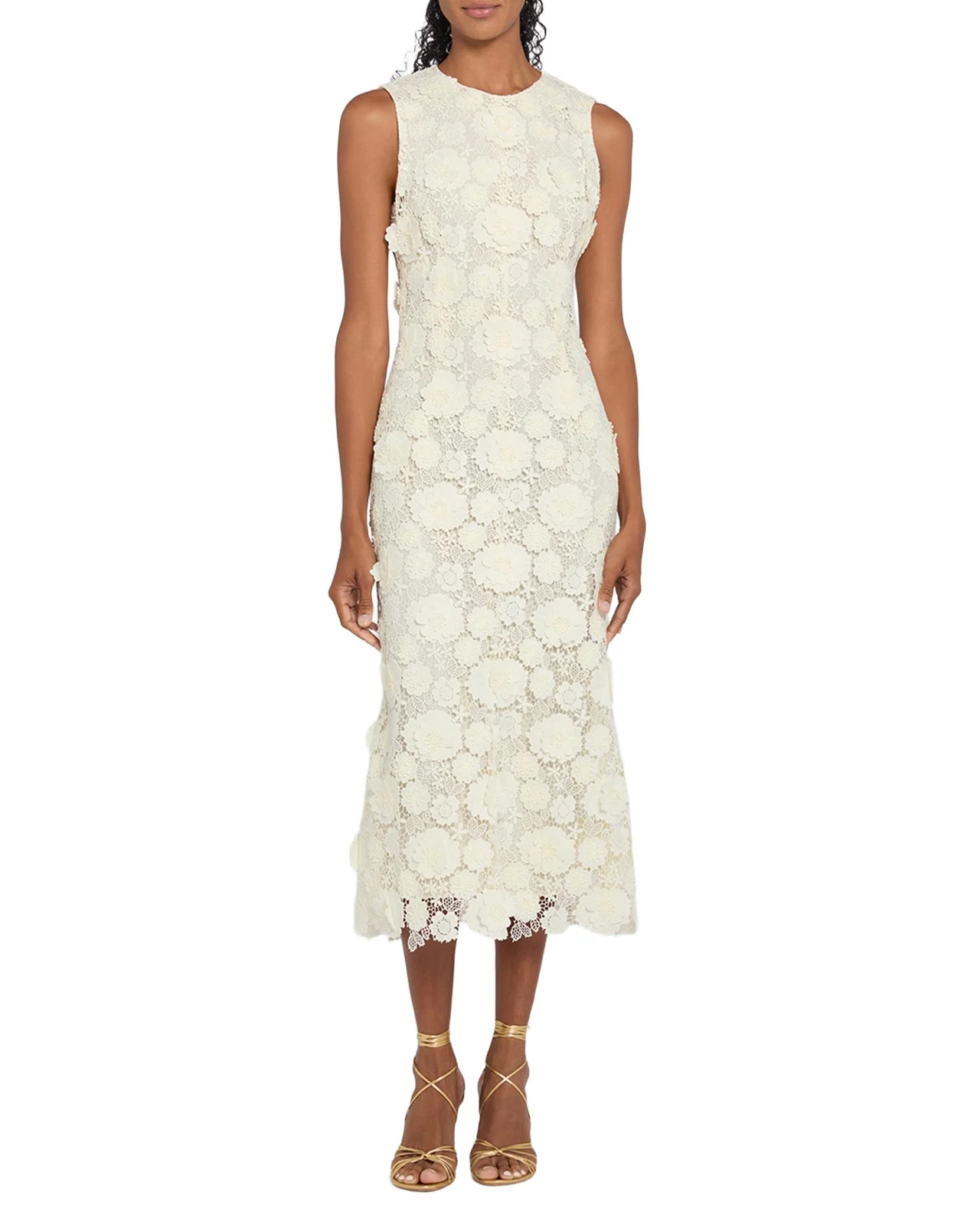 3D Flower Guipure Sleeveless Midi Dress 3D Flower Guipure Sleeveless Midi Dress