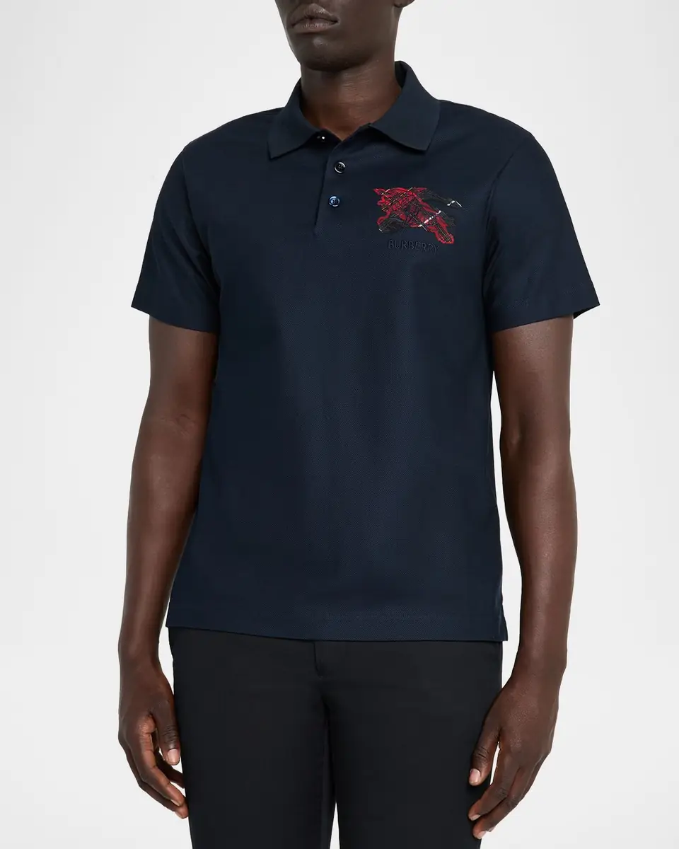 Burberry Men's Embroidered EKD Check Slim Cotton Polo Shirt | Thumbnail 4 Burberry Men's Embroidered EKD Check Slim Cotton Polo Shirt | Thumbnail 4